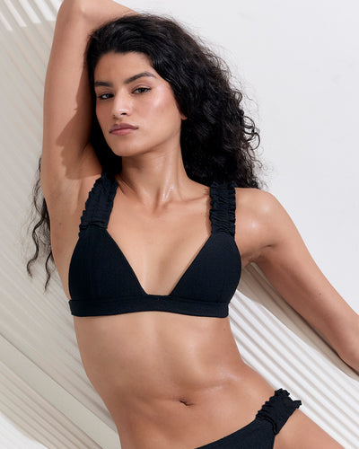 Flores Ruffle Bikini Top Black