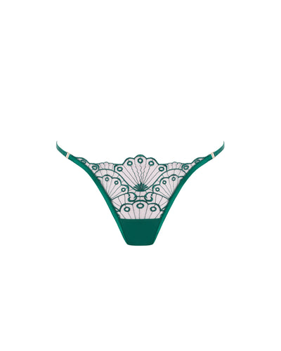 Jane Transparenter bestickter Slip Aventuringrün