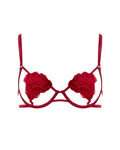 Rose Halboffener, bestickter BH, Savvy Red