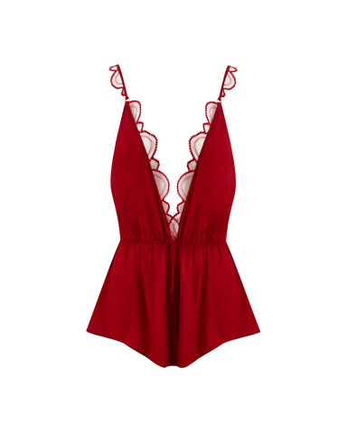 Combishort en Satin Luxueux Soraya Rouge Sauvage