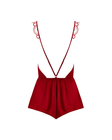 Combishort en Satin Luxueux Soraya Rouge Sauvage