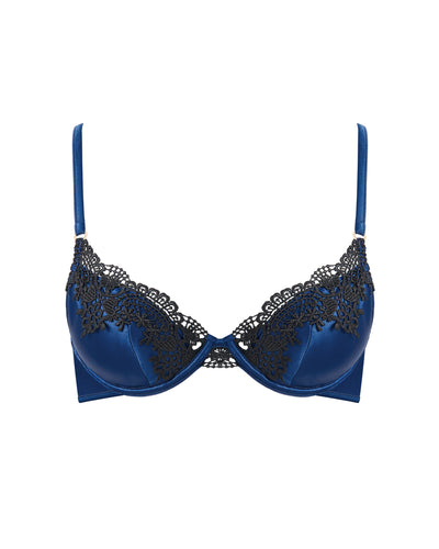 Ida Luxury Satin Moulded Bra Navy Peony/Black