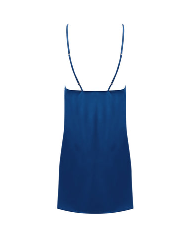 Nuisette Courte en Satin Luxueux Ida Bleu Marine Pivoine/Noir