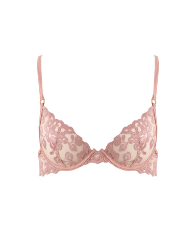 Rosina Reggiseno Trasparente Ricamato Rosa Antico