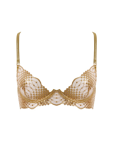 Zoe transparenter bestickter BH mit tiefem Ausschnitt Gold