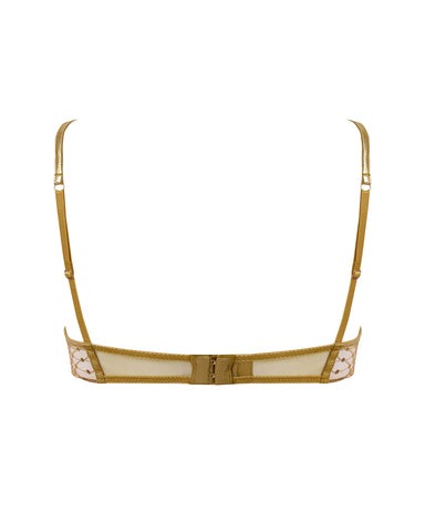 Zoe transparenter bestickter BH mit tiefem Ausschnitt Gold