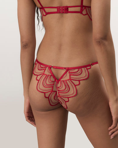 Soraya Sheer Embroidered Brief Savvy Red
