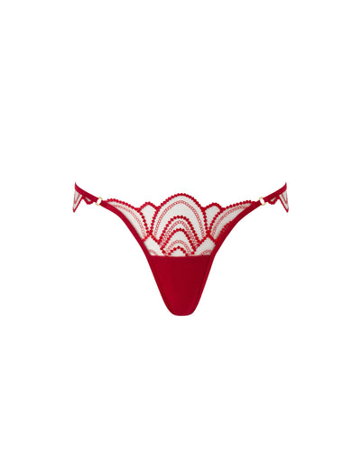 Soraya Sheer Embroidered Thong Savvy Red