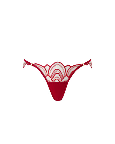 Soraya Sheer Embroidered Thong Savvy Red