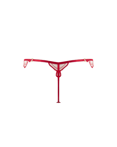 Soraya Sheer Embroidered Thong Savvy Red