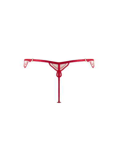 Soraya Sheer Embroidered Thong Savvy Red