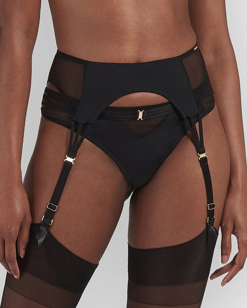 Laura Black Suspender Belt with Mesh | Bluebella Laura Black Suspender Belt with Mesh | Bluebella