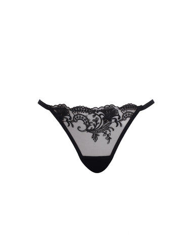 Marseille Embroidered Sheer Thong Black