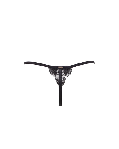Marseille Embroidered Sheer Thong Black