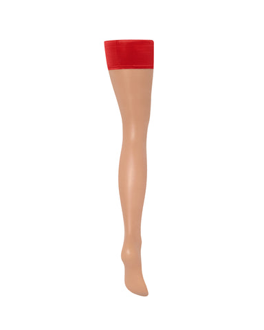 Calze Autoreggenti Lisce Con Bordo Liscio Trasparenti/Rosse