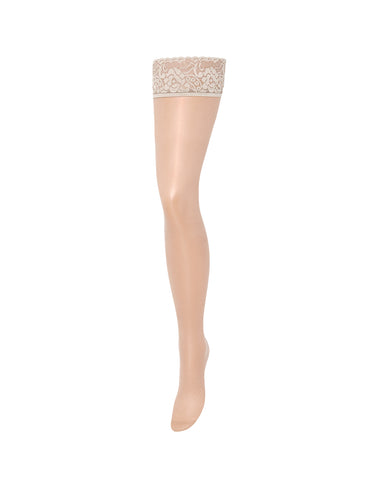 Calze Autoreggenti Lisce Con Bordo In Pizzo Champagne